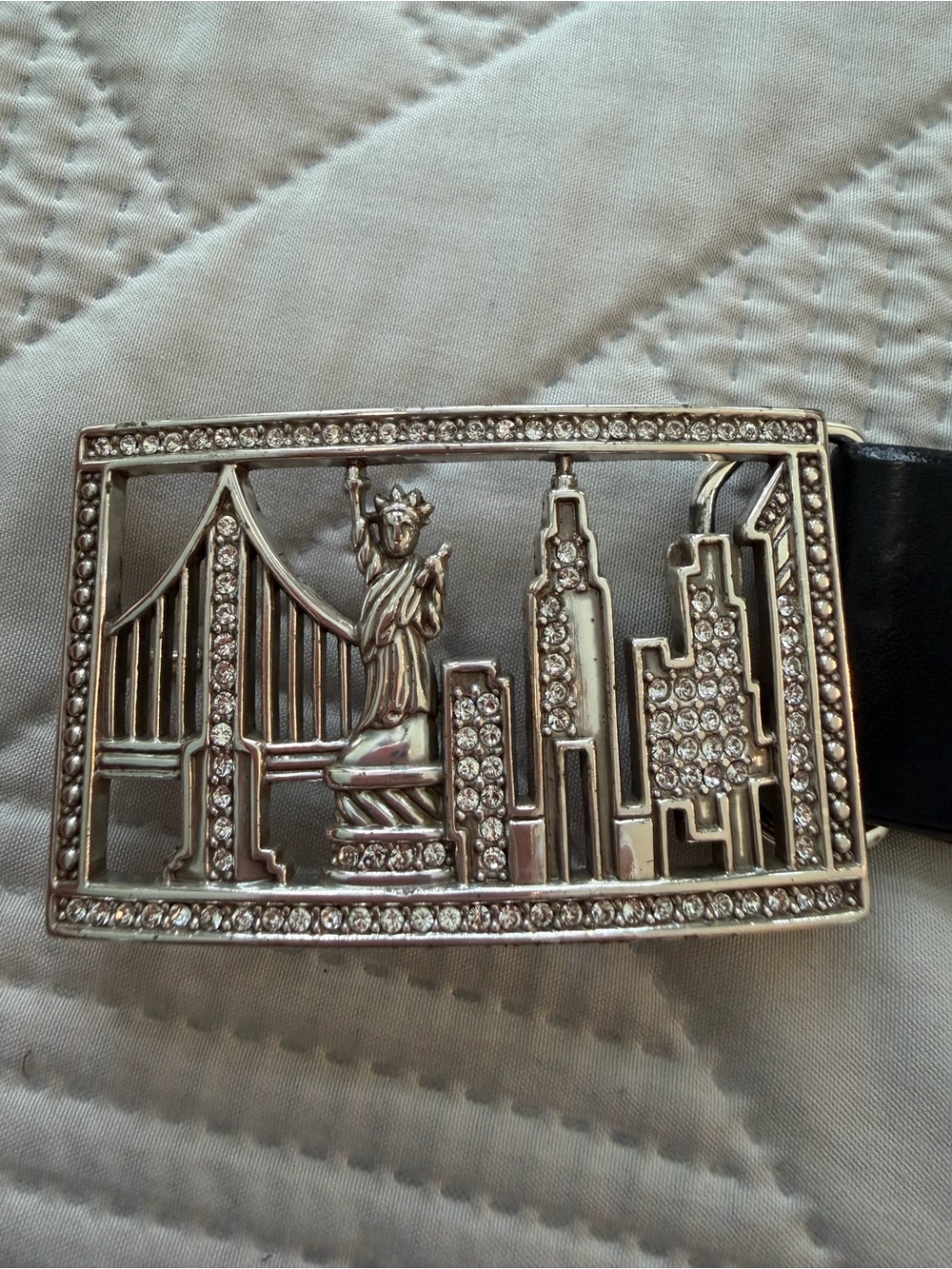 Brighton Silver Crystal Skyline Black Leather Belt Sz Medium